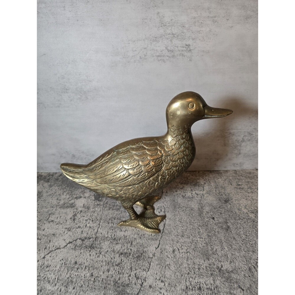 Vintage Mid Century Modern Brass Duck Large 9” Long Heavy MCM Standing
